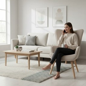 Kreslo ušiak LUGO — masív, látka, prírodná / krémová