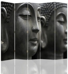 Ozdobný paraván, Buddhova kamenná tvář - 180x170 cm, päťdielny, klasický paraván