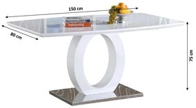 Kondela  ZARNI BI 0000205712 - jedálenský stôl pevný 150x80x75 cm, biela vysoký lesk / oceľ