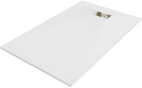 Mexen Hugo, obdĺžniková sprchová vanička SMC 150 x 90 cm, biela, zlatá krytka, 42109015-G
