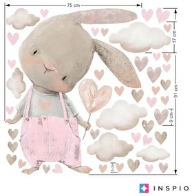 Nálepky nad postieľku pre dievčatko - Zajko v pastelovej ružovej