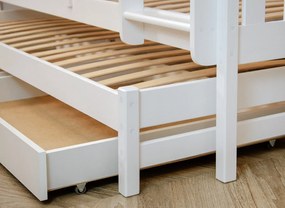 Detská poschodová posteľ z masívu BOHDANA s prístelkou a šuplíky - 200x90 cm - BIELA