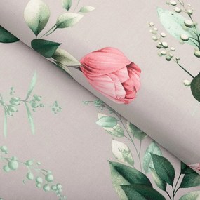 Bavlnená látka/plátno Sandra SA-452 Ružové kvety na sivom - šírka 160 cm