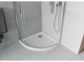 Mexen Rio, štvrťkruhový sprchovací kút s posuvnými dverami 80 x 80 cm, 6mm číre sklo, chrómový profil + biela sprchová vanička, 863-080-080-01-00-4110