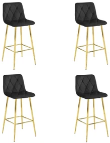 Set štyroch barových stoličiek NADO zamatové čierne (zlaté nohy) 4 ks