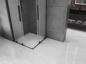 Mexen Velar L Duo, sprchový kút s posuvnými dverami 90 x 90 cm, 8mm sklo námraza, čierna matná, 871-090-090-02-33-70