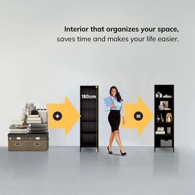 Čierny kovový regál na knihy MARIO Modern 500 x 1800 x 350 mm