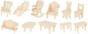 ISO 3D drevené puzzle nábytok pre bábiky 34ks, 9423