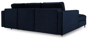 Modrá zamatová rozkladacia rohová pohovka Milo Casa Santo, ľavý roh