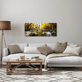 Obraz - Vodopády v jesennej krajine, žlté (120x50 cm)