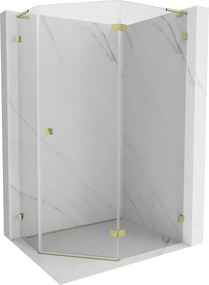 Mexen Lunar, L pravý výklopný päťuholníkový sprchový kút 100 x 80 cm, 8mm číre sklo, zlatý profil, 831L-100P-080L-50-00-P
