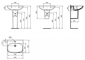 Ideal Standard i.life A - Umývadlo 600x480 mm, s prepadom, biela T470501