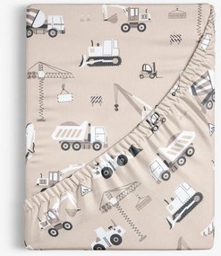 Goldea detská bavlnená napínacia plachta - nákladné autá a bagre na béžovom 80 x 160 cm