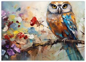 Sklenený obraz - Maľovaná sova (70x50 cm)