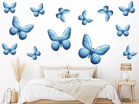Motýle svetlomodré 13 ks textilní prelepiteľné nálepky na stenu list 30 x 30 cm