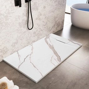 Obdĺžniková sprchová vanička z SMC kompozitu REA BAZALT CARRARA 120x90 cm, biely mramor
