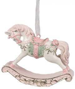 Ružová závesná vianočná ozdoba hojdací koník - 8*2*7 cm