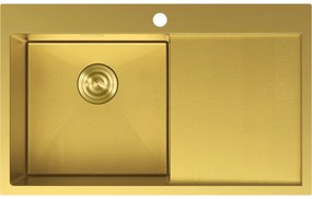 Mexen Exar, 1-komorový nerezový drez s odkvapkávačom, ľavý, 780 x 480 mm, brúsená zlatá, vzor voština, 6433781010L-55HC