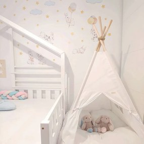 Samolepka do detskej izby sada bielych šťastných králikov v ríši divov