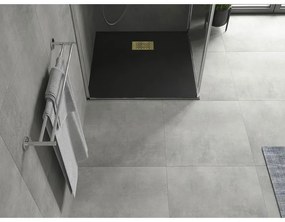 Mexen Hugo, štvorcová sprchová vanička SMC 80 x 80 cm, čierna, zlatá krytka, 42708080-G