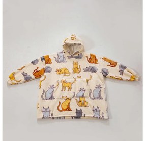 Baránková mikinová deka s rukávmi a kapucňou COLORED CATS krémová