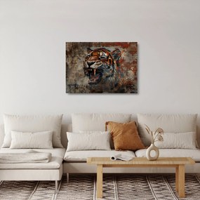 Sklenený obraz - Tiger z tehál (70x50 cm)