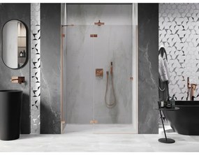 Mexen Lunar, ľavé otočné sprchové dvere 140 cm, 8mm číre sklo, medený matný profil, 834-140-000-65-00-L