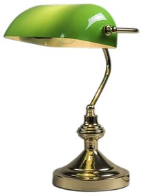 Klasická stolná lampa/lampa notára mosadz s zeleným sklom - Banker