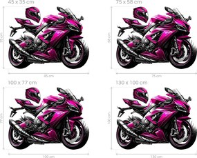 Ružová motorka textilná opätovne prilepiteľná nálepka na stenu arch 45 x 35 cm
