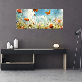 Obraz - Motýle na letnej lúke (120x50 cm)