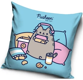 Dekoračný vankúš Mačička Pusheen - motív Piknik v posteli - 40 x 40 cm