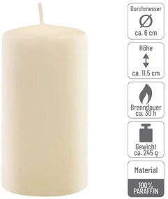 Sada stĺpových sviečok, 11,5 cm, Ø 6 cm, krémová, 12 ks