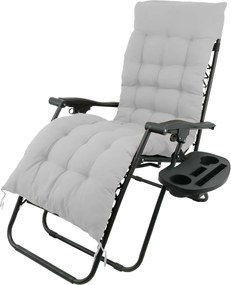 Garden Line SKLADACIA ZÁHRADNÁ STOLIČKA S OPOROU PRE NOHY, VRECKOM, ČIERNA S ŠEDÝM VANKÚŠOM *9979