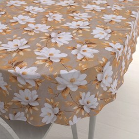 Biante Bavlnený oválny obrus Sandra SA-717 Biele kvety magnólie na hnedosivom 60x100 cm