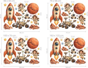 Misia na červenú planétu akvarelové nálepky na stenu pre malých astronautov arch 46 x 34 cm