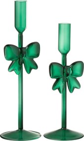Sada 2 skleněných svícnů tmavě zelená – 8*8*23 cm