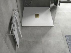 Mexen Hugo, štvorcová sprchová vanička SMC 100 x 100 cm, biela, zlatá krytka, 42101010-G