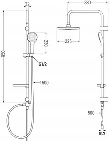 Mexen Erik, sprchový set s dažďovou sprchou a Slim termostatickou sprchovou batériou, čierna matná, 77105205-70