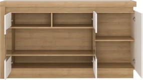 Komoda s presklením Lyon, dub riviéra/biely lesk, s osvetlením