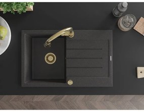 Mexen Bruno, 1-komorový granitový drez 795x495x200 mm a drezová batéria Elia, čierna škvrnitá, 6513-76-670101-50