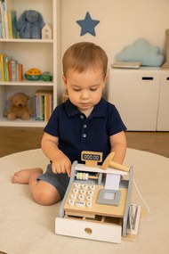 Dřevěná dětská pokladna ECOTOYS se skenerem a platebním terminálem