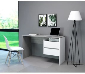 Písací stôl s zásuvkami MARLO – betónovo šedý/biely