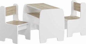 Detský set stolík a 2 stoličky s úložnou policou - sonoma + biela
