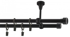 Dekorstudio Stropná dvojradová garniža SLICK čierna-matná 19mm Dĺžka: 320cm, Typ príslušenstva: Krúžky tiché so štipcami