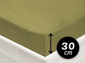 Jersey napínacie prestieradlo na vysoký matrac JR-020 Olivové 100 x 200 - výška 30 cm