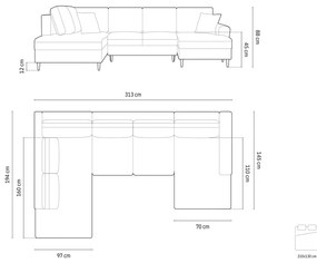 Čierna zamatová rozkladacia/s úložným priestorom rohová pohovka (ľavý roh/do "U") Kyoto – Cosmopolitan Design
