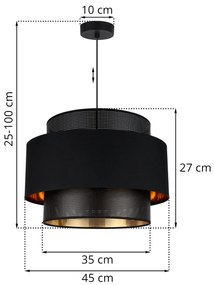 Závesné svietidlo Asti, 1x PVC/čierne textilné tienidlo, (fi 45cm), g/c