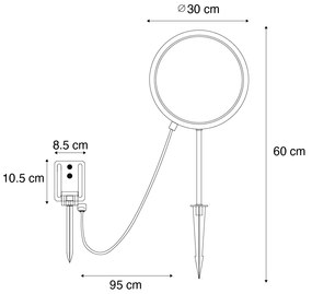 Bodové svetlo čierne 60 cm vrátane nabíjateľnej LED a solárnej IP65 - Adalind
