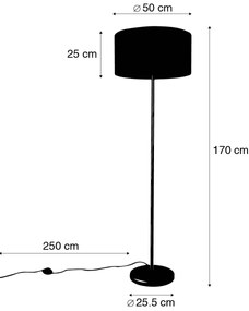 Stojaca lampa čierna s tienidlom bielym 50 cm - Simplo