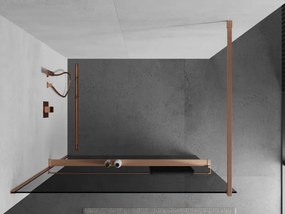 Mexen Kioto+, sprchová zástena Walk-In s poličkou a vešiakom 100 x 200 cm, 8mm šedé sklo, medený matný profil, 800-100-121-65-40